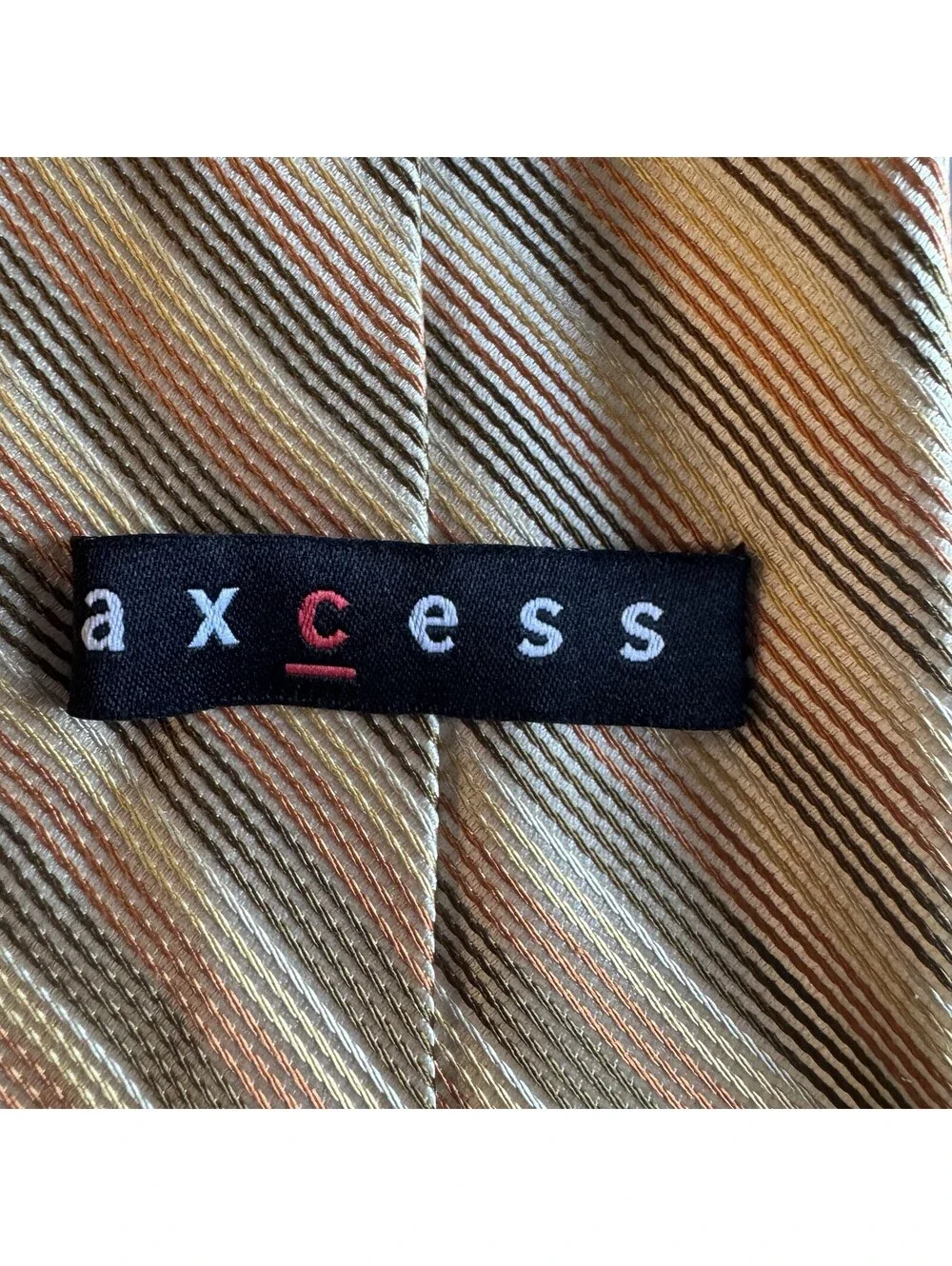 Axcess Mens Vintage Necktie 100% Silk Handmade Stripes Tan Brown Yellow Orange